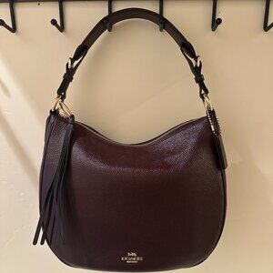 COACH Polished Pebble Leather Sutton Hobo Bag (Oxblood)